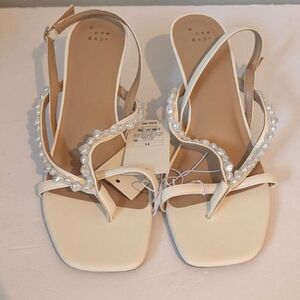 a new day Pearl-Embellished White Strappy Heeled Sandals